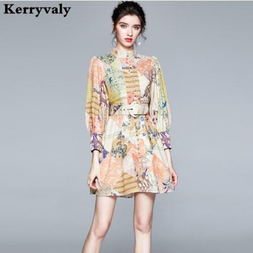 Robe Vintage Printed Gothic Harajuku Dress Zomerjurk Dames 2021 Autumn Lantern Sleeve Women Dress Vestido Casual Mujer K8219
