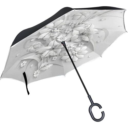 3D Flower Effect Reverse Umbrella Windproof Reverse Folding Double Layer Inverted Release Hands Not Wet Car umbrella
