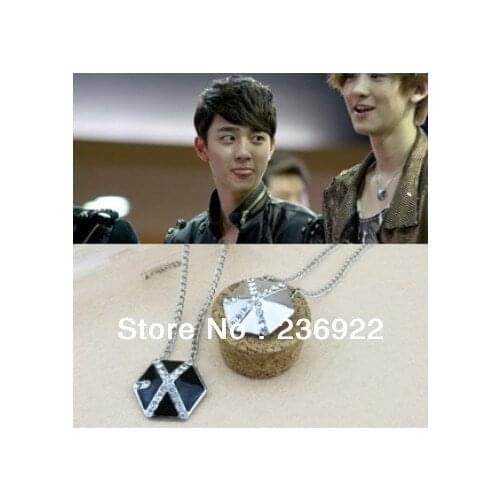 ZRM (can mix color)20pcs/lot wholesale exo necklace Rhinestone exo-m exo-k logo necklace black / silver color kpop k-pop fashion