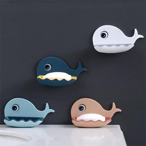 1pcs Cartoon Whale Bathroom Soap Dish Holder Bathroom Soaps Box Storage Shelf Plastic Wall Mounted Draining Organizer Tray