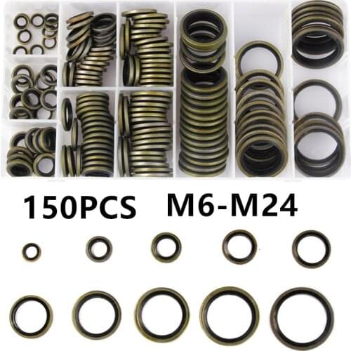 150PCS/Box High Press Hydralic Rubber Oil Pip Bonded Washer Metal Drain Plug Gasket Fit Combined Sealing Ring