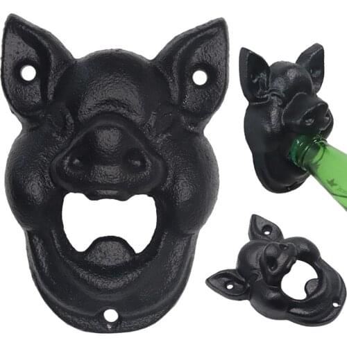 2019 High Quality Vintage Pig Head Cast Iron Wall Mounted Wine Beer Bottle Cap Opener Bar Supplies