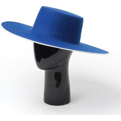 2021 Fall 100% Wool Fashionable High Quality Electric Blue Flat Top Wide Brim Felt Hat