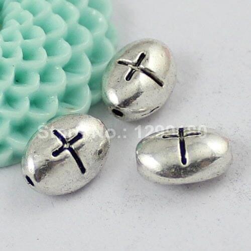 30pcs/lot Metal Zinc Alloy Silver Tone Oval With Cross Beads For Necklace DIY Jewelry Making Accessories 11x8mm Hole:1.5mmK01886