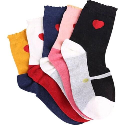 5pairs Women Short Sock Meias 2020 New Cute Love Heart Socks Breathable Deodorant Casual Fashion Autumn Winter Lady Cotton Socks