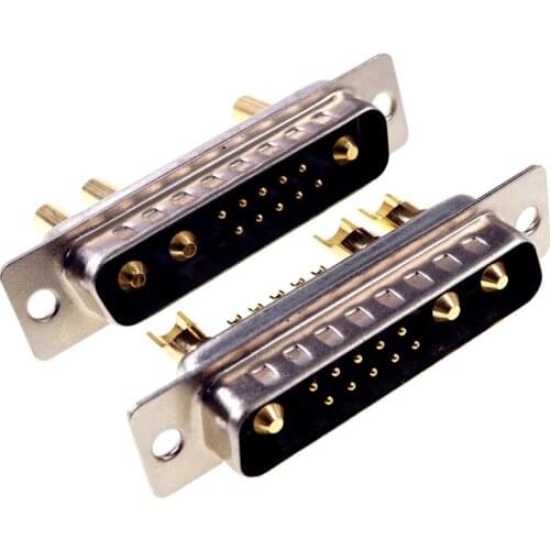 50pcs D-Sub Connector 30 A High Power 13 Position 10+3 Combo Plug Male Pins Machine 13W3 Gold Panel Mount Wire Solder