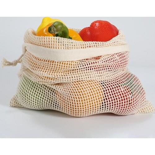 S/M/L Beige Mesh Storage Bags Eco-Friendly Hanging Style Wear-resisting Portable Fruit Vegetable Kitchen Accessories