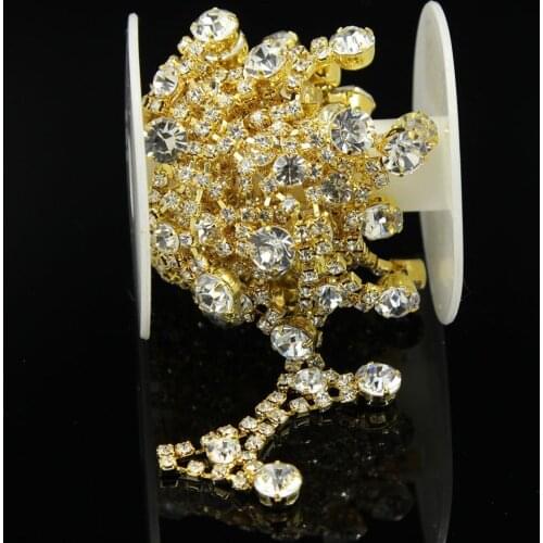 5Yards Tassel Crystal Rhinestone Trim Claw Chain Sewing Craft Design DIY Jewelry Rose Gold Silver Gold