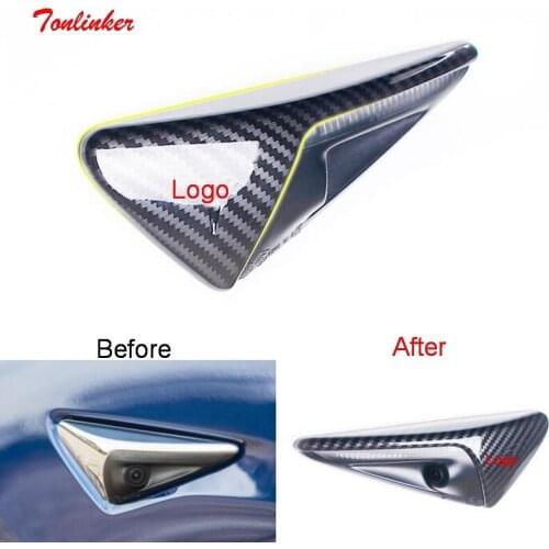 Tonlinker Exterior Car Beside Camera Cover Case sticker For TESLA Model 3 2017-2020 Car styling 1 PCS ABS Plastic Cover Stickers
