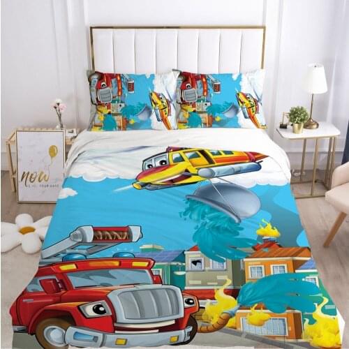Childrens Bed linen set for home Bedding Set duvet cover 150*200 200*220 size Bed set 7pcs for Kids Baby boy Cartoon Fire truck