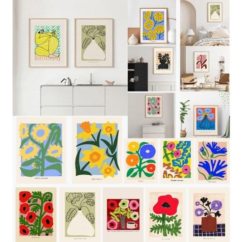 Nordic small fresh retro flower oil painting art poster living room decoration painting corridor mural picture spray painting