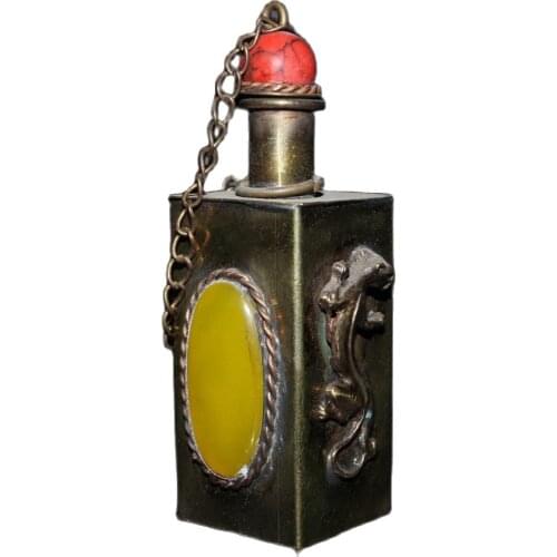 China old Beijing old goods Seiko opal inlaid pure copper gecko snuff bottle