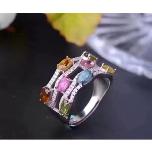925 Sterling Silver Tourmaline Rings fashion gift for women jewelry pinkycolor rings fine jewelry