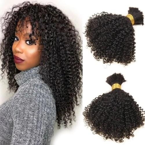 Kinky Curly Bulk Human Hair for Braiding No Weft Long Womens Peruvian Remy Human Hair Extension 3 Bundles pre Lot Natural Black