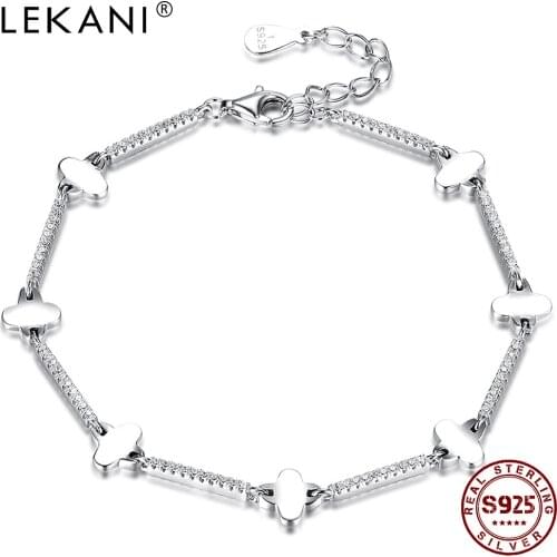 LEKANI 925 Sterling Silver Bracelet For Women Shiny Flower Cubic Zirconia & Circle Charm Bracelets Female Luxury Jewelry