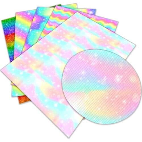 Rainbow Gradient Series Faux Leather Sheets Printed Synthetic Leather Fabric for Making Earrings Bows DIY Sewing Craft 22X30 cm
