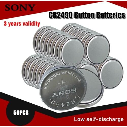 50PCS 100% Original Sony CR2450 CR 2450 3V 550mah Lithium Batteries For swatch watch Car key clocks Pedometer Button Coin Cell