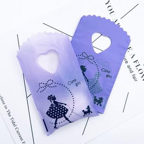 Cute Black Girl Dog Patter Mini Plastic Bag With Handle Purple Plastic Bags Packaging Gift Party Shopping Handle Bag Pouches