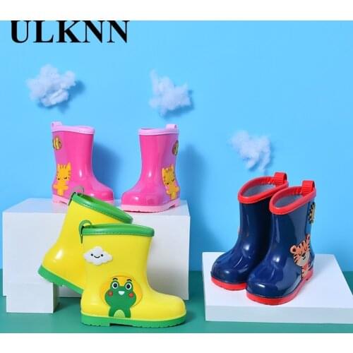 ULKNN Rain Shoes Comfortable Cartoon Children Rain Boot Waterproof Footwear Non-slip Boy Girl Four Seasons Round Toe Plus Velvet