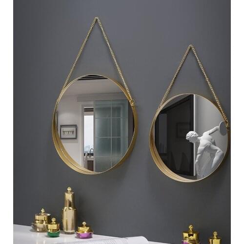 Nordic wind iron art round wall mirror bathroom dormitory mirror wall washing table wall mirror