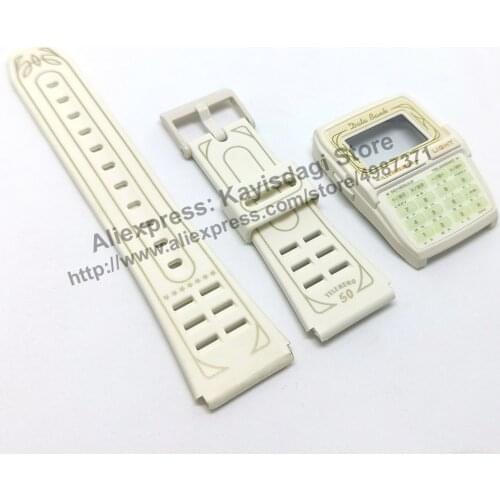 NOS Genuine Casio DBC-63PS-7AT Telememo 50 - White Rubber Watch Band Strap - Case Bezel Set
