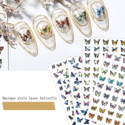 New Nail Butterfly art Sticker Baroque cool 3D Waterproof Laser Symphony Three-dimensional Bronzing Paper Butterfly Nail Sticker