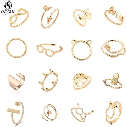 Oly2u Korean Fashion Copper Knuckle Rings for Women Adjustable Fox Arrow Infinity Snake Ring Bague Jewelry Girls Birthday Anillo