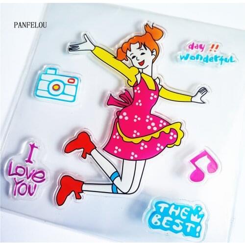 PANFELOU A bouncing girl Transparent Silicone Rubber Clear Stamps cartoon for Scrapbooking/DIY Easter wedding album