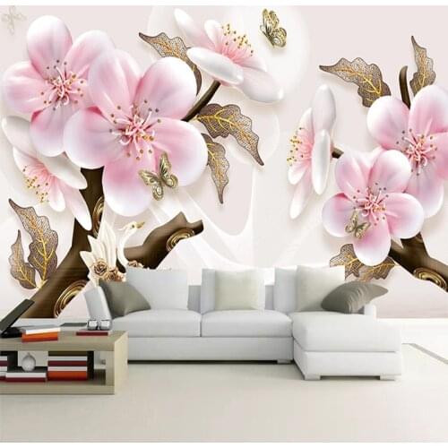 Custom Mural Wallpapers Home Decor 3D Stereoscopic Embossed Flower Living Room Sofa TV Background Wall Art Wallpaper Painting