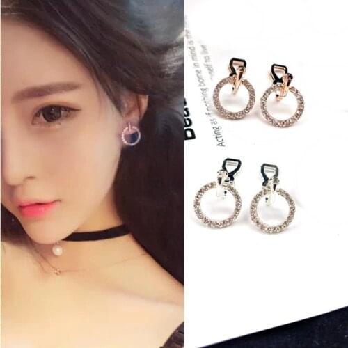 Simple Circle Earrings Rhinestone Ear Clips on Earrings Ear Cuff Without Piercing for Women Girls Needn't Ear Hole