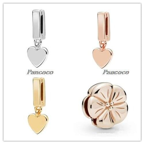925 Sterling Silver Bead Charm Reflexions Floating Heart Clip Pendant Beads Fit Pandora Bracelet & Bangle Diy Jewelry
