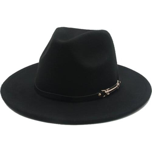 Fedora hat band belt buckle fascinator felted hats men wide brim autumn winter black green new classic luxury winter women hats