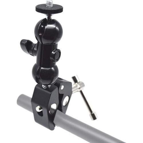 Super Clamp with Multi-Functional Magic Arm Double Ball Head Mount w/1/4-20 Thread Hot Shoe Adapter Compatible For DSLR Cameras