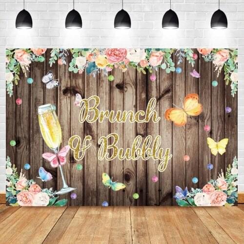 Laeacco Brunch And Bubbly Champagne Party Vinyl Backdrop Wooden Boards Birthday Photography Background Customized Photo Studio