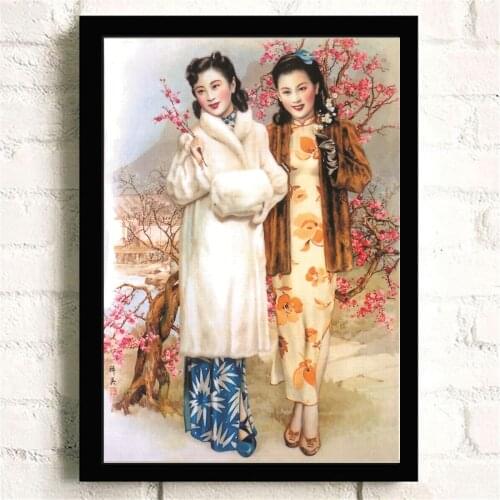 No Frame beauty lady in China vintage nordic poster Canvas Art Print Painting for bar cafe quadros decoracion painting