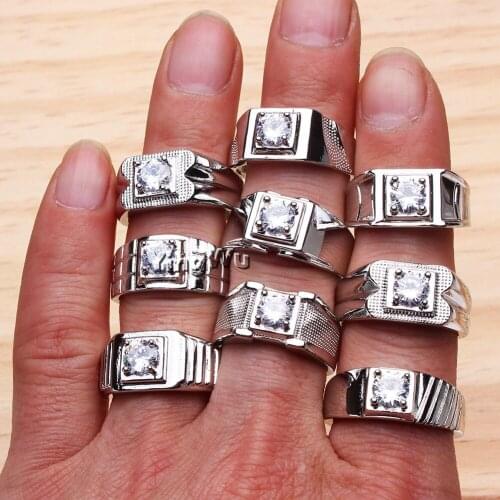 Yingwu New Fashion Silver Square Zircon in Hands Rings for Men Silver Color Wedding Jewelry Dropshipping 10pcs Lot