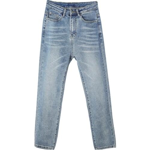 Kpop Seo Yea Ji IU Lee Ji Eun Light blue Straight jeans women slim casual nine pants Korean streetwear high waist denim pants