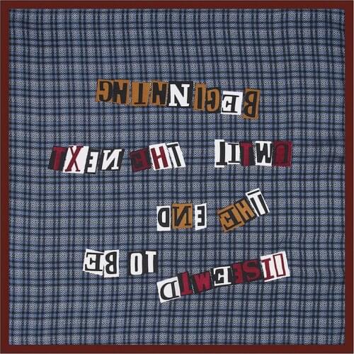 POBING 100% Silk Scarf Woman Plaid Letters Print Square Scarves Luxury Bandanas Small Hijab Foulards Lady Tie Headband 53x53CM