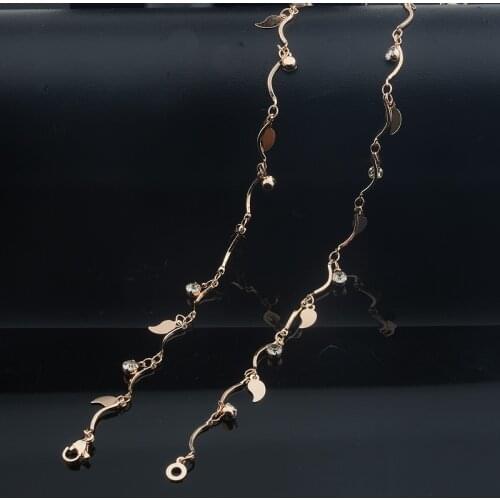 Women 585 Rose Gold Color Half Heart Crystal Leaf Long Jewelry Necklace