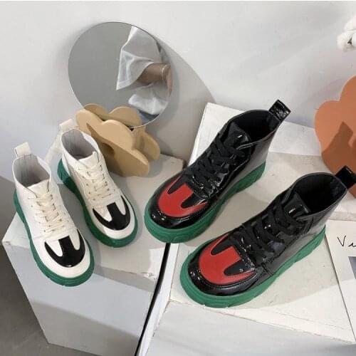 2020 Winter Woman Fashion Ankle Boots Luxury Brand Platform Boots Womens Chunky Sneakers Patent Leather Shoes Women Boots Flat