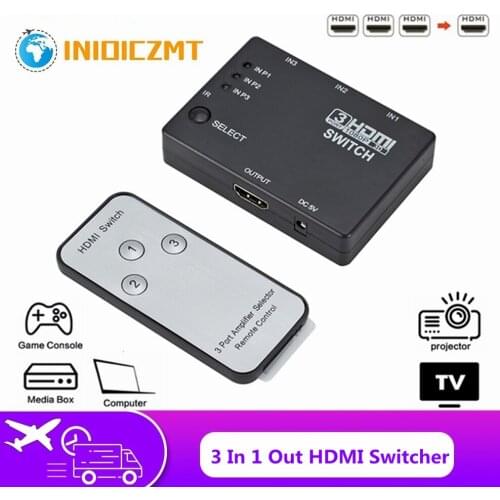 INIOICZMT 3 Port HDMI Splitter 3 In 1 Out Switcher Hub Box Auto Switch 3x1 1080p HD 1.4 With Remote Control for HDTV XBOX360 PS3