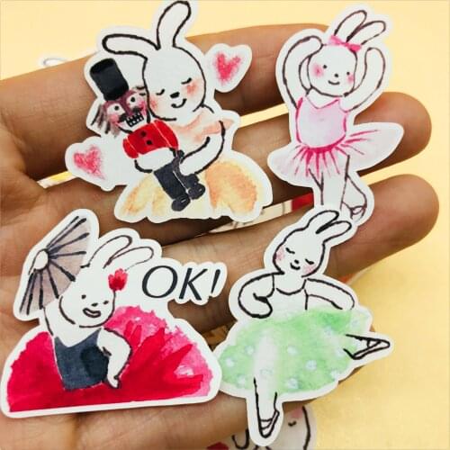 39pcs hand drawing Kawaii Ballet Handbook Sticker Pack Cute Rabbit Stickers Paper Decoration journaling stationery