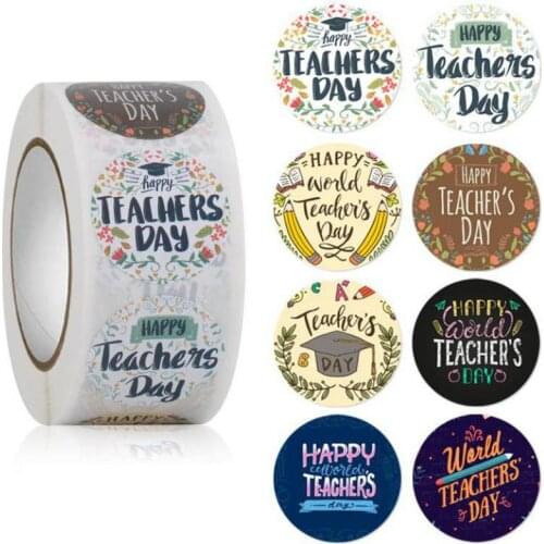 500pcs Happy Teachers Day Stickers Roll Holiday Adhesive Gift Seal Labels For Greeting Cards Envelope Flowers Decorations