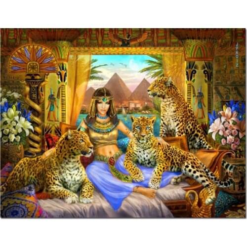 5D Diy round square diamond embroidery Cleopatra diamond painting mosaic Egypt beauty leopard pictures of rhinestones,YG1706