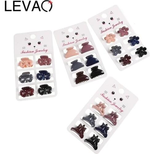 LEVAO 6pcs / Set Small Plastic Cute Hair Clips Claws Mini Fashion Clamps For Girls Crab Hair Claw Solid Color Clip