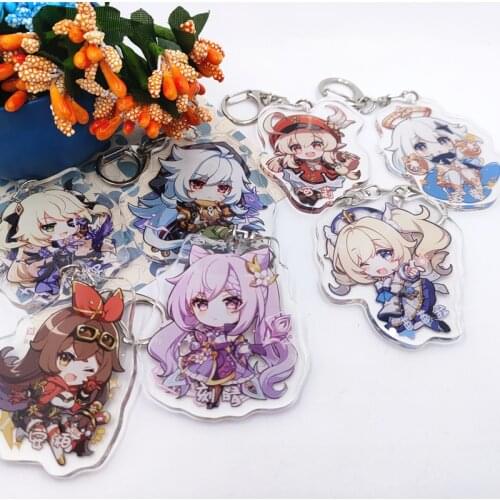 Anime Genshin Impact Klee Paimon Amber Keqing Razor Jean Lisa Cartoon Acrylic Schoolbag Strap Pendant Keychain Figure Decorr