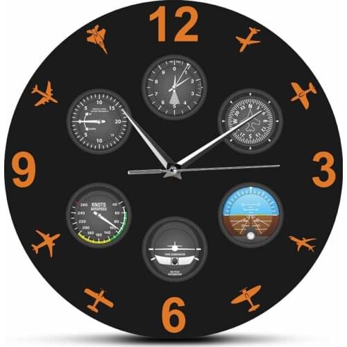 Aviation Aviator Modern Design Printed Wall Clock Flight Instrument with Military Aircrafts Silent Timepiece Pilot Watch