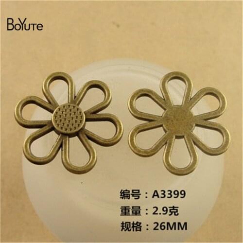 BoYuTe (50 Pieces/Lot) 26MM Antique Bronze Plated Metal Flower Connector Charms for Jewelry Findings Components Diy Handmade
