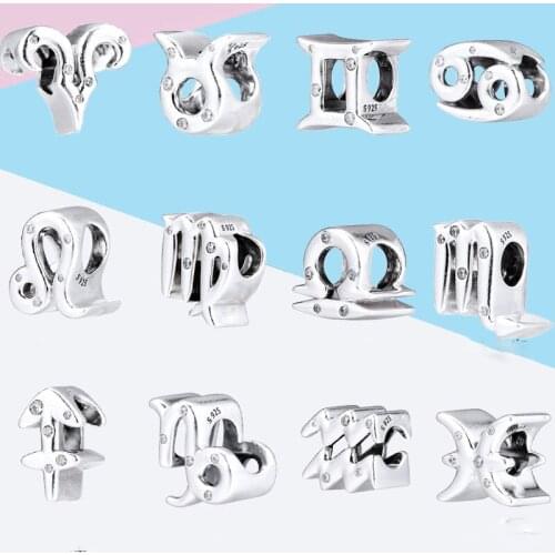 Hot Sale Europe Twelve Constellations Bead Pendant Charm Fit Pandora Original Sterling Silver 925 Bracelet For Men Women Jewelry
