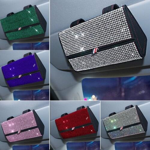 Car Glitter Glasses Case Sunglasses Diamond Storage Box Auto Interior Accessories Glasses Crystal Holder Sun Visor Automobiles